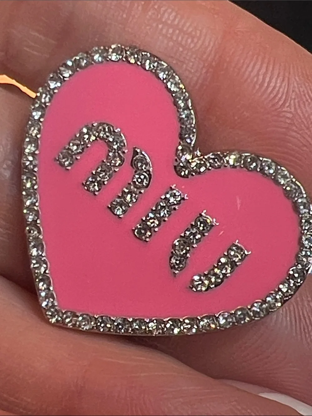Pink Heart Enamel Pin with Rhinestones -